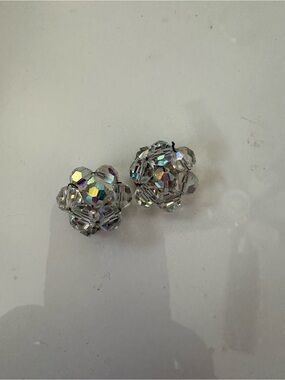 Crystal Cluster Clip-On Earrings in Iridescent Clear